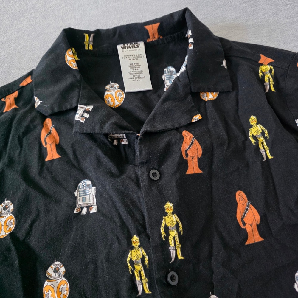 Star Wars Mens Medium Black Character Print Button Down Shirt Greatest In Galaxy